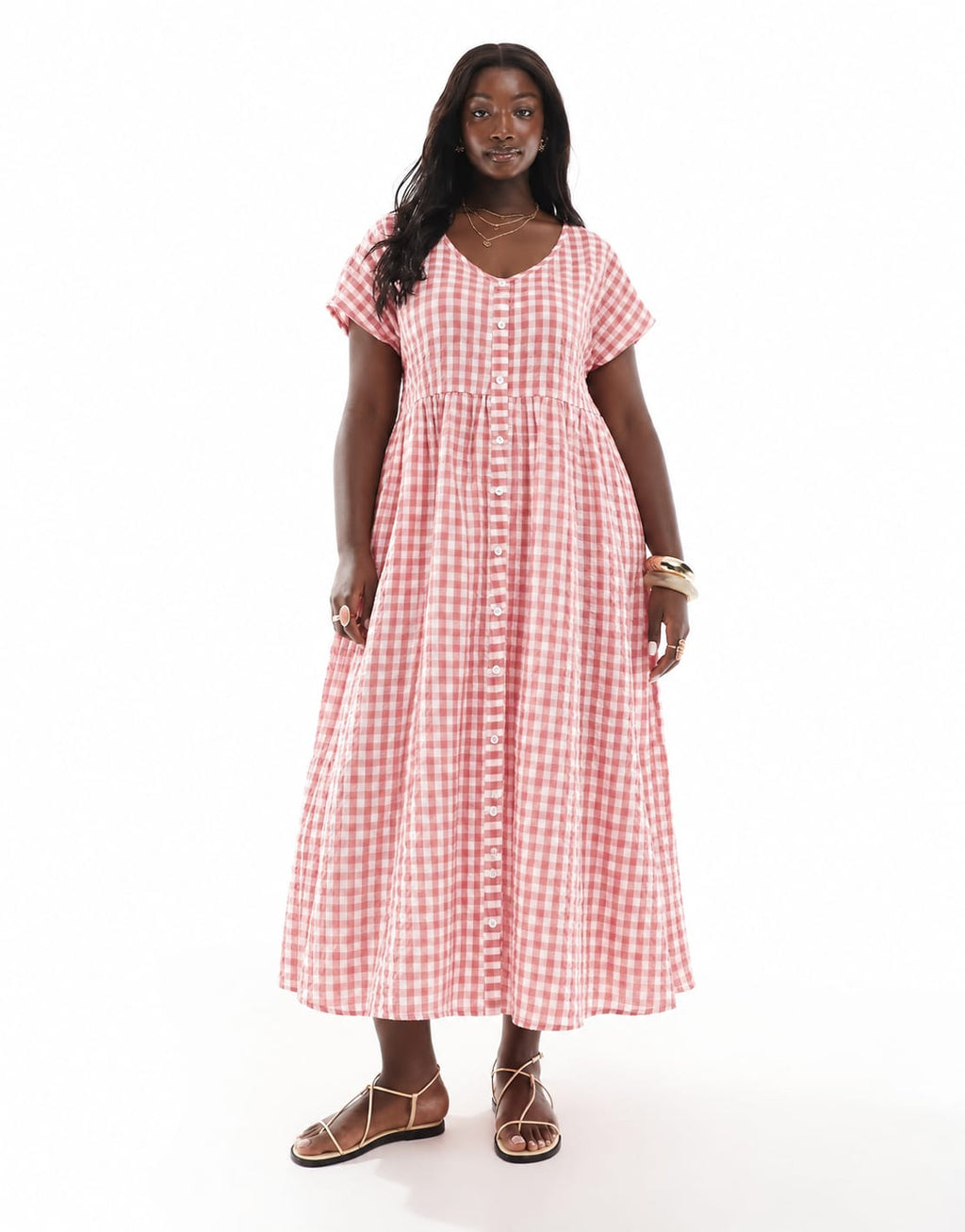 Gingham Button-Front Maxi Dress