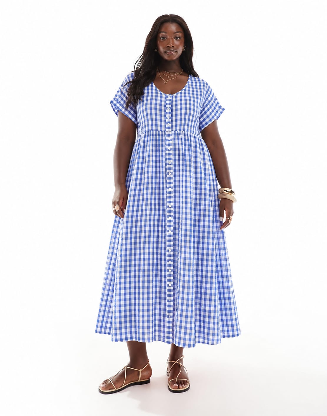 Gingham Button-Front Maxi Dress