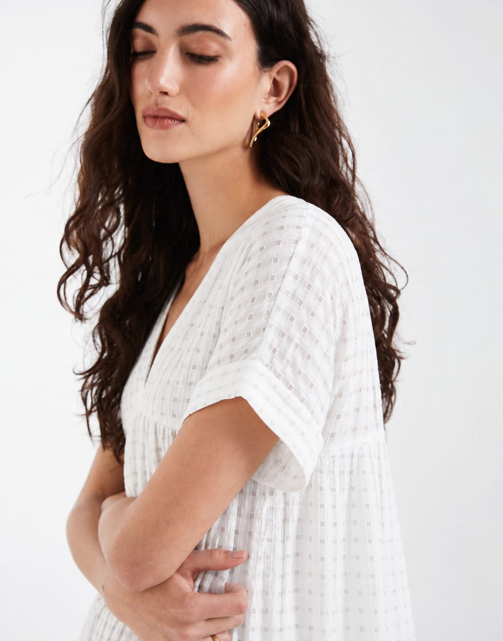 Gingham V-Neck Tiered Midi Dress