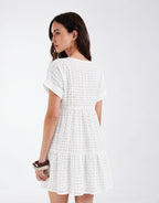 Gingham V-Neck Tiered Midi Dress