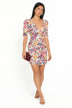 Floral Ruched Wrap Mini Dress
