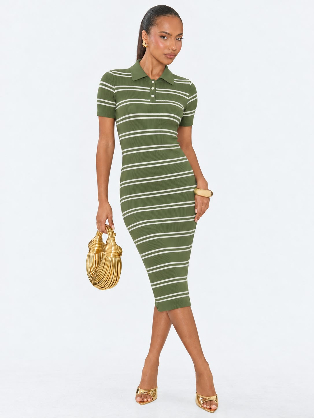 Knit Bodycon Polo Neck Midi Dress