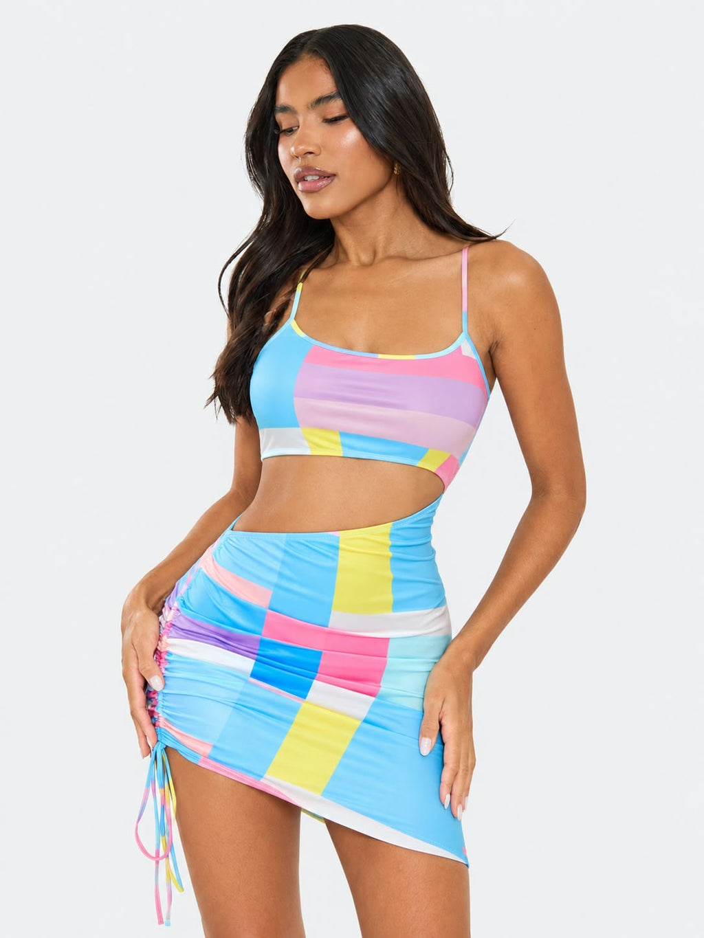 Mini Spaghetti Strap Colour Block Dress