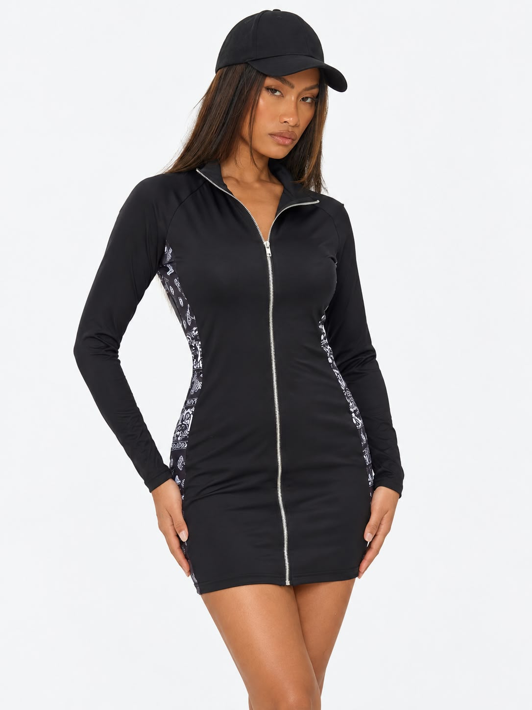 Bandana-Panel Zip-Front Mini Dress