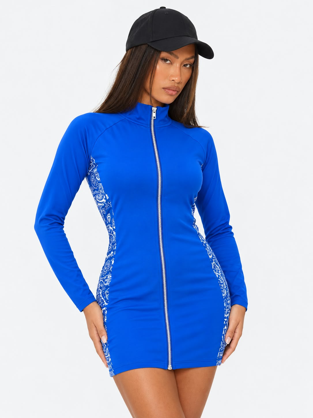 Bandana-Panel Zip-Front Mini Dress