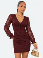 Lace Sleeve Ruched Bodycon Mini Dress
