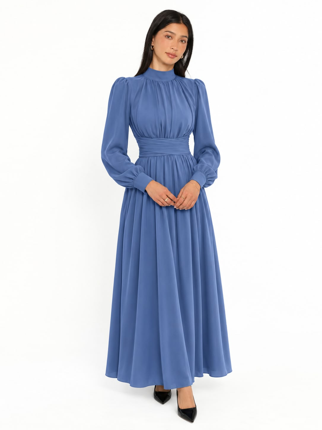 Elegant High Neck Long Sleeve Maxi Dress