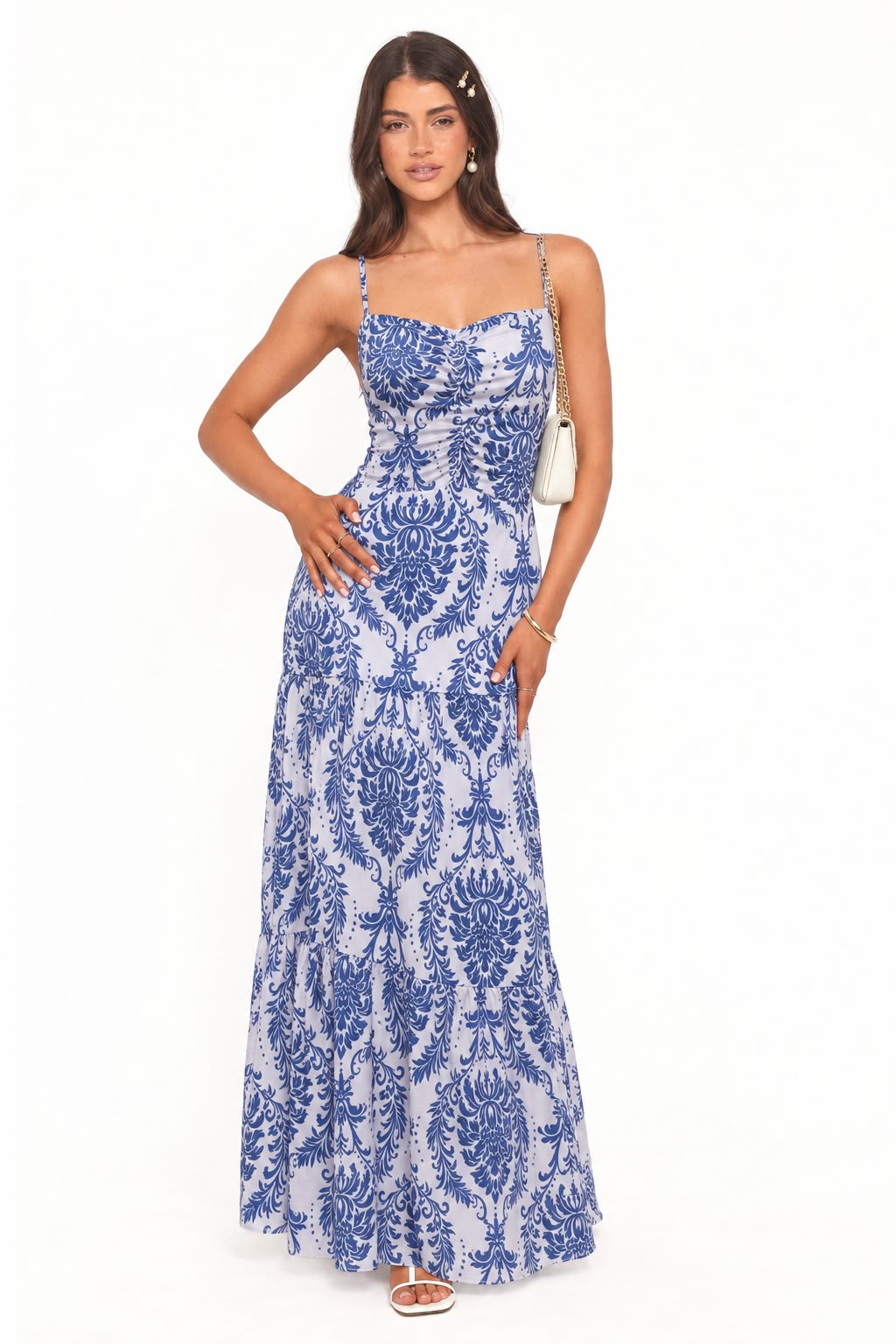 Ornate Print Cowl-Neck Maxi Dress