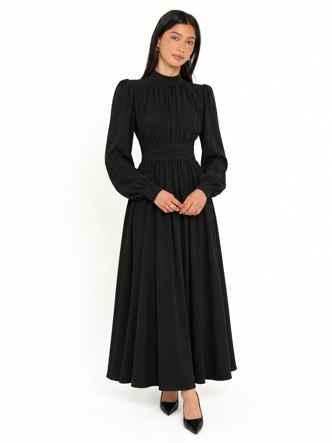 Elegant High Neck Long Sleeve Maxi Dress