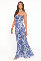 Ornate Print Cowl-Neck Maxi Dress