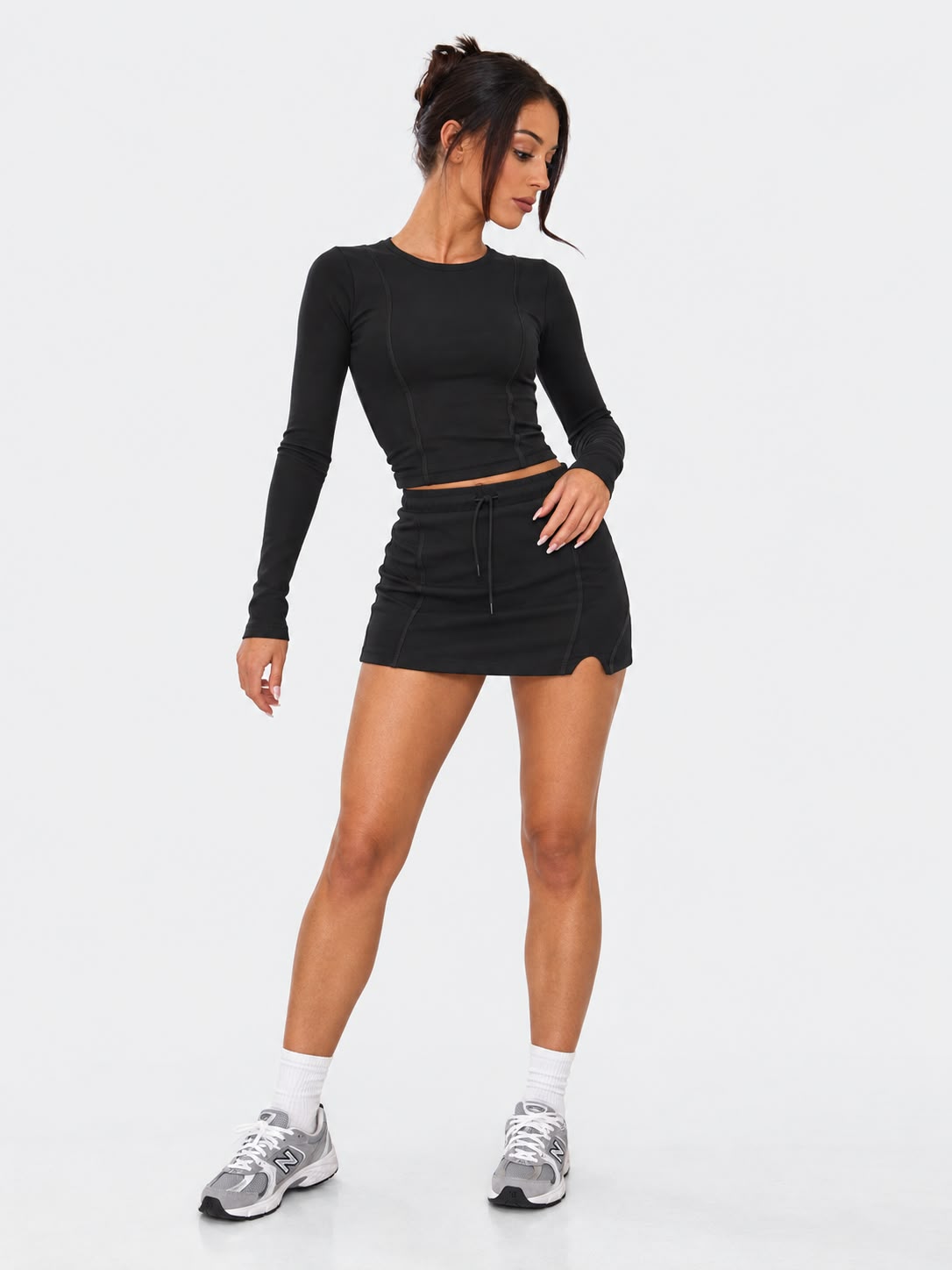 Solid Color Sports Top & Short Skirt Set