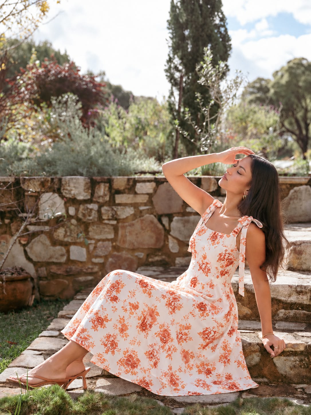 Tie Strap Floral Midi Dress