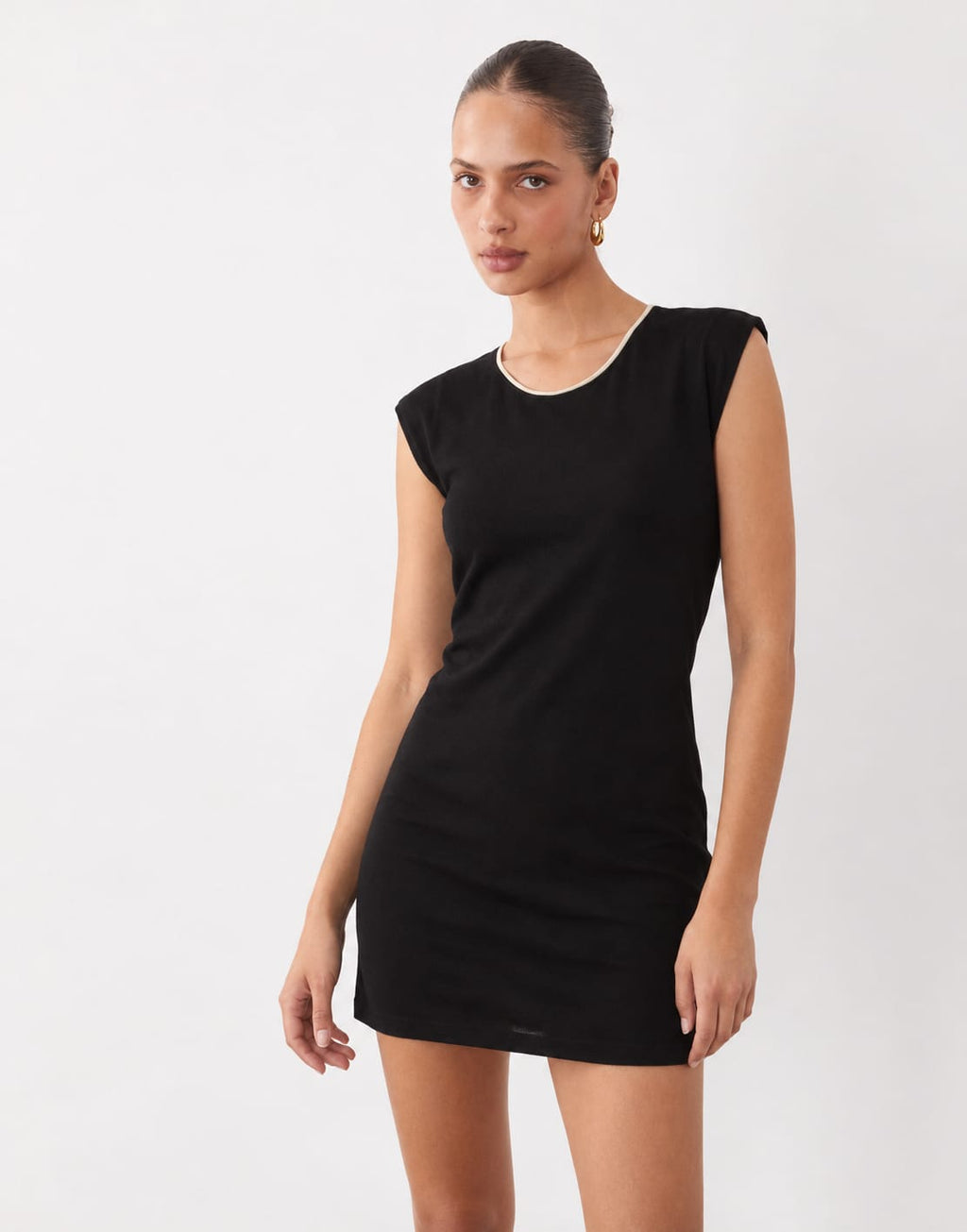 Contrast-Trim Collared Mini Dress