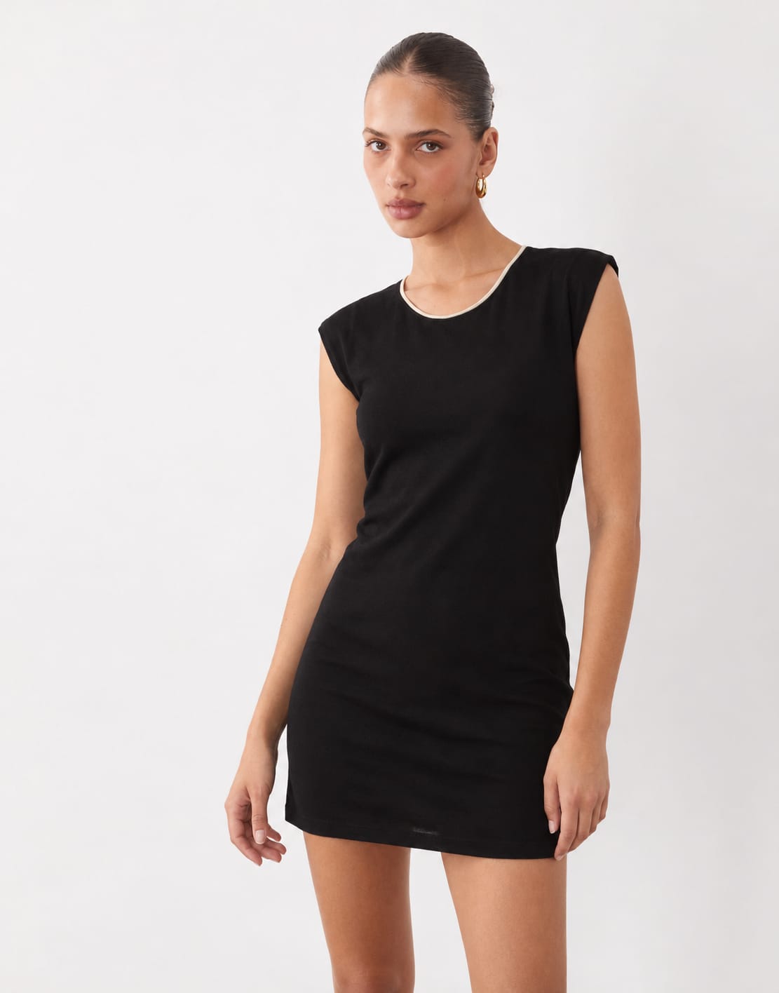 Contrast-Trim Collared Mini Dress