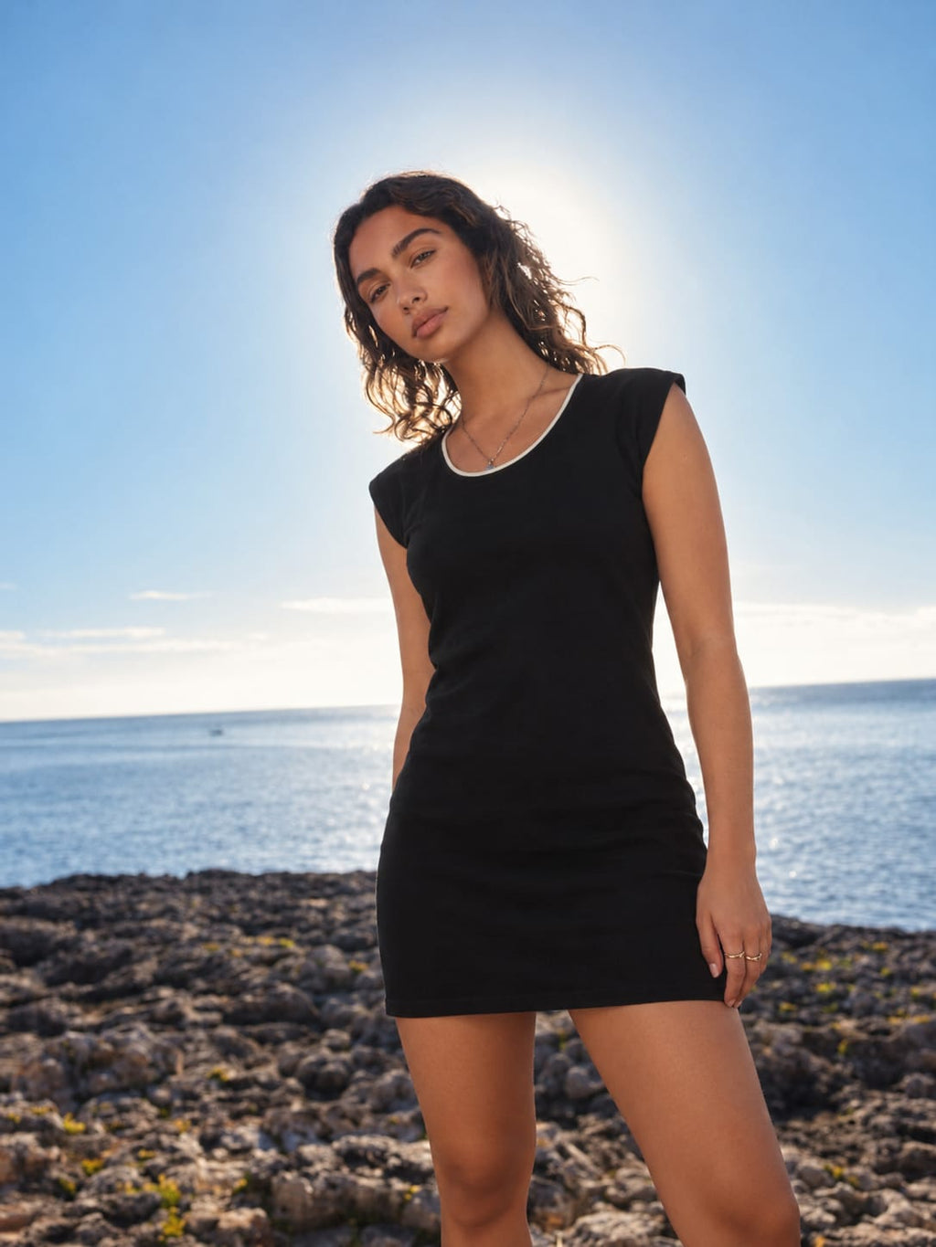 Contrast-Trim Collared Mini Dress