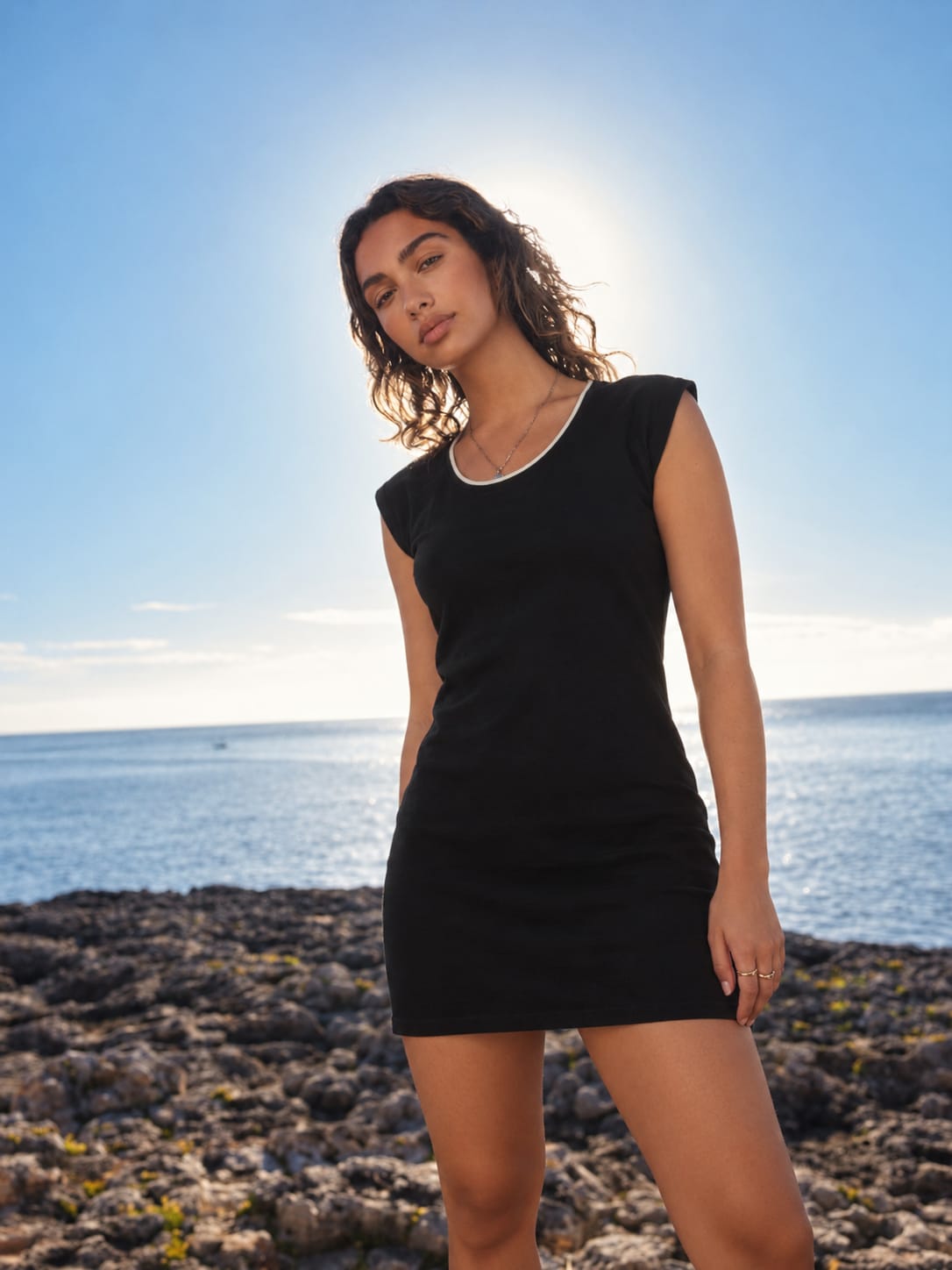 Contrast-Trim Collared Mini Dress