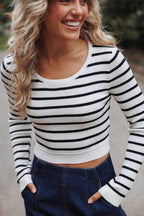 Ribbed Long Sleeve Striped Top