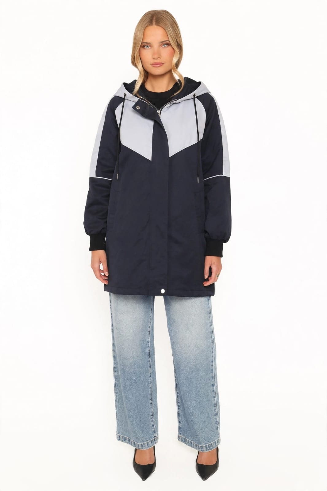 Colour-Block Hooded Longline Jacket