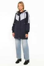 Colour-Block Hooded Longline Jacket