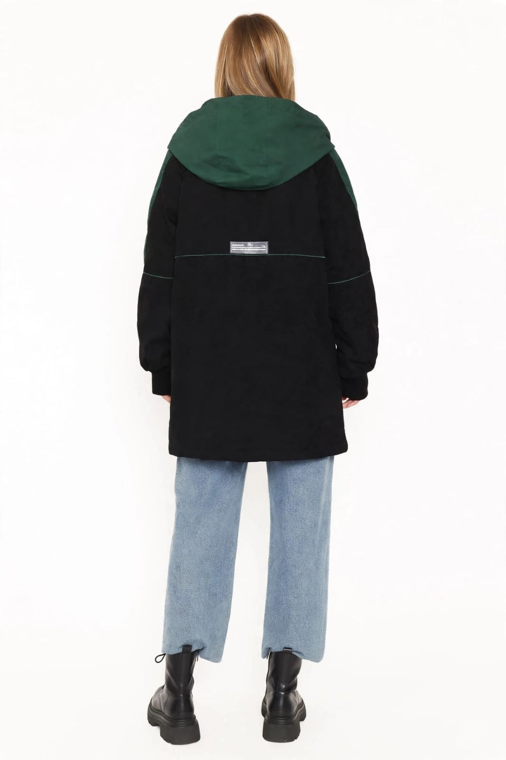 Colour-Block Hooded Longline Jacket