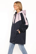 Colour-Block Hooded Longline Jacket