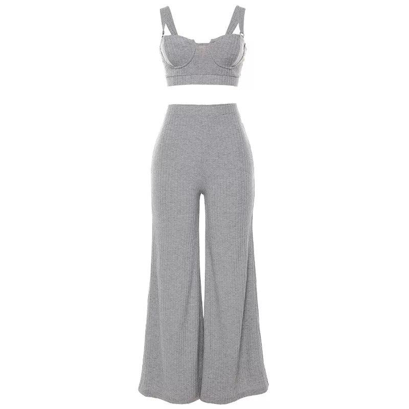 Wild Thin Knitted Vest + Loose Straight Bell-Bottomed Pants