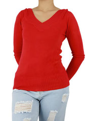 Wooly V Neck Long Sleeve Jersey Sweater XD21