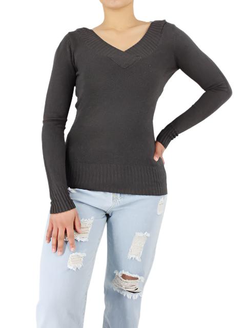 Wooly V Neck Long Sleeve Jersey Sweater XD21