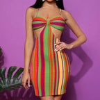 Wrap Hollow Out Striped Skinny Mini Dress Chic XD21