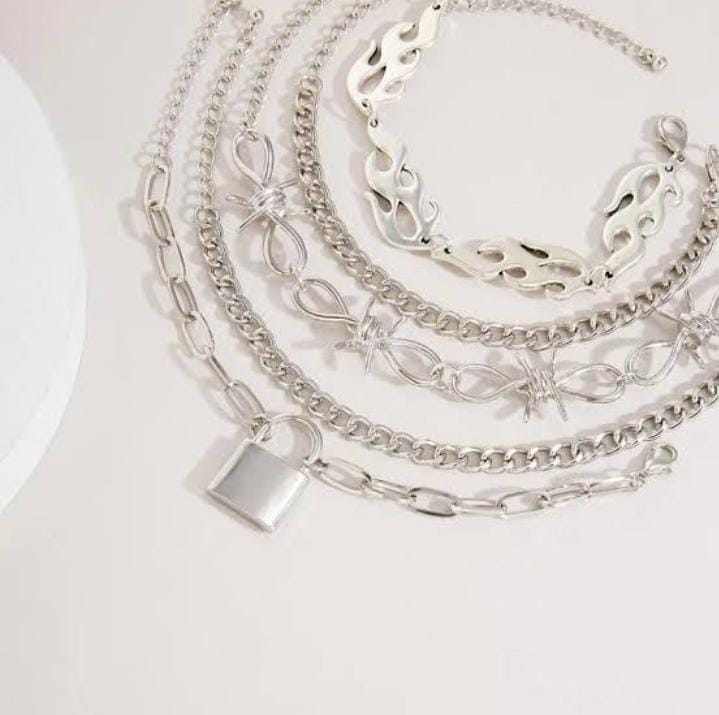 Y2K Lock Flames 5pc Bracelet Set XD21