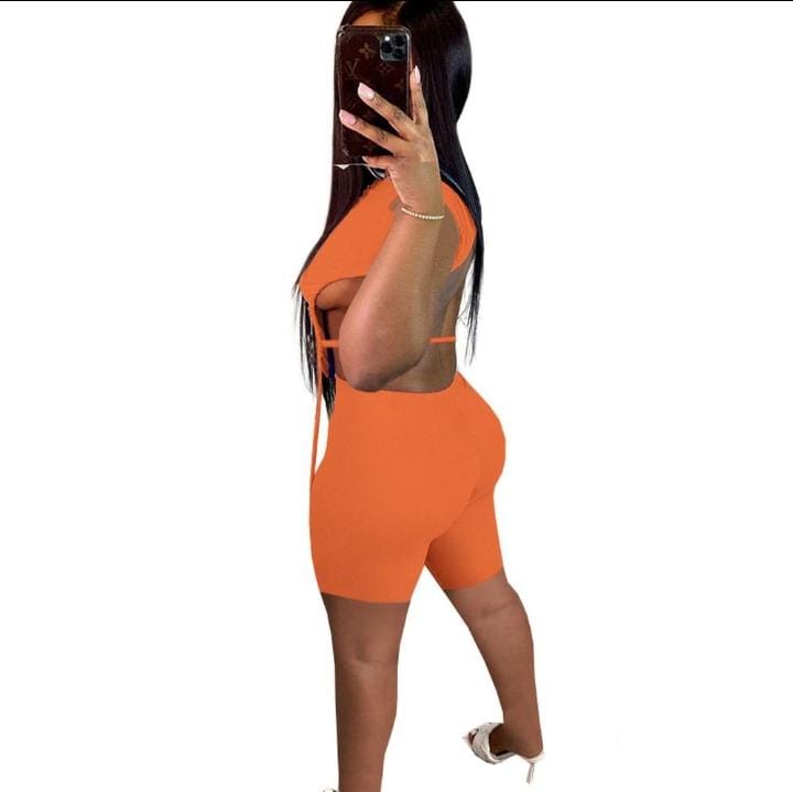 Y2K Shorts and Backless Drawstring Top XD21