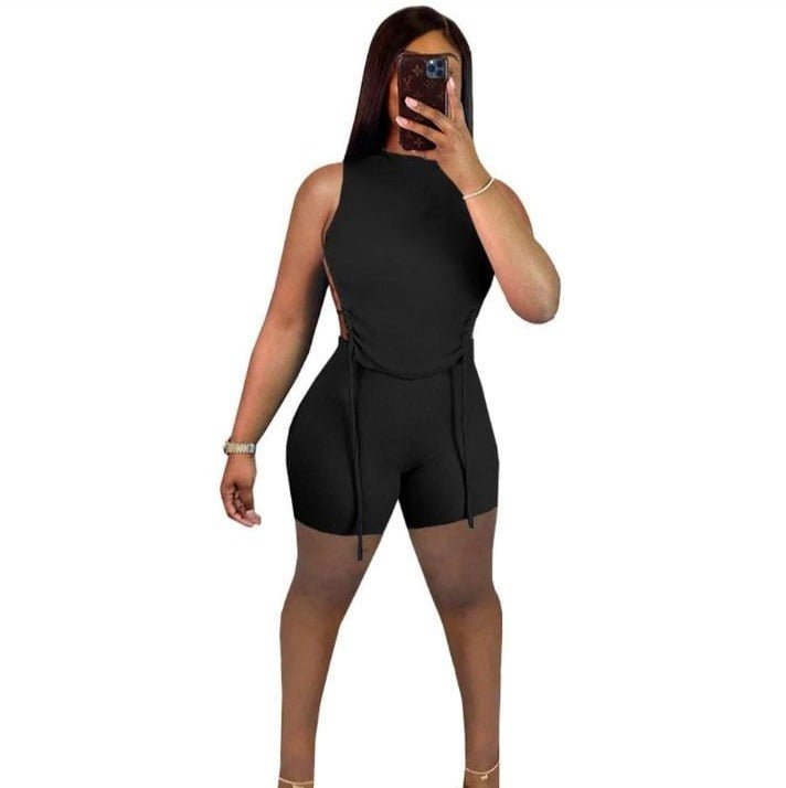 Y2K Shorts and Backless Drawstring Top XD21