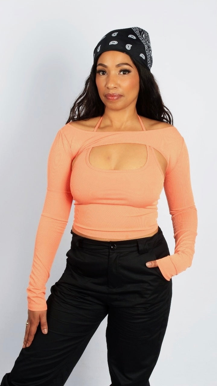 Y2K Solid Crop Top With Cami Top 2pc XD21