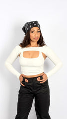 Y2K Solid Crop Top With Cami Top 2pc XD21