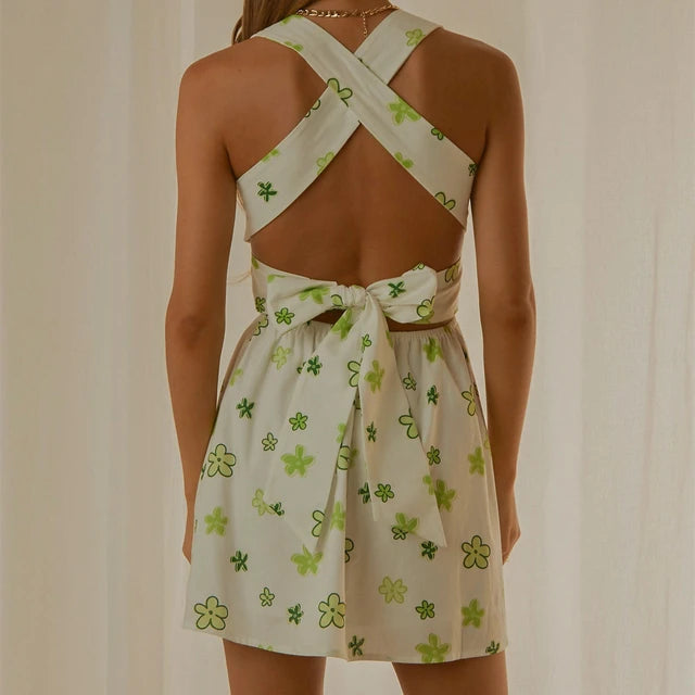 Y2K WrapBack Tie Up Floral Print Mini Dress XD21