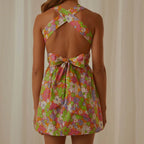 Y2K WrapBack Tie Up Floral Print Mini Dress XD21