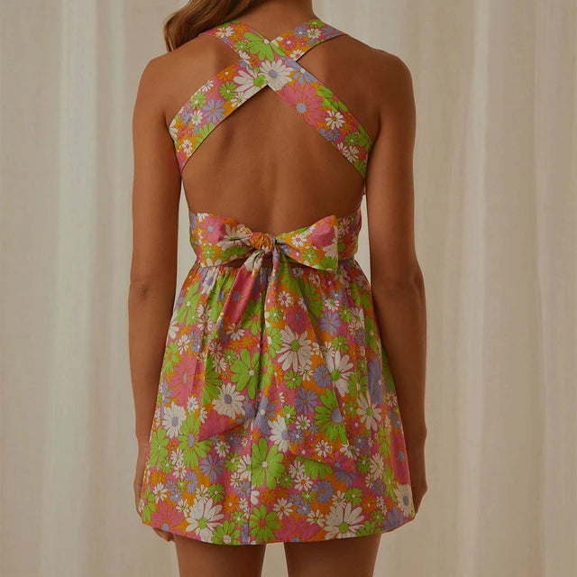 Y2K WrapBack Tie Up Floral Print Mini Dress XD21
