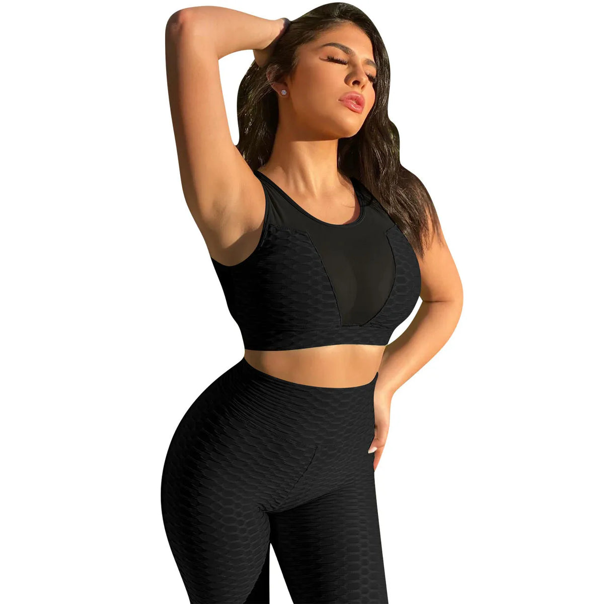 Yoga Pants Suit With Mesh And Pineapple Cloth XD21