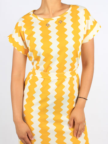 Zig Zag neon maxi dress with belt XD21