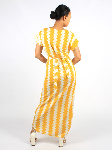 Zig Zag neon maxi dress with belt XD21