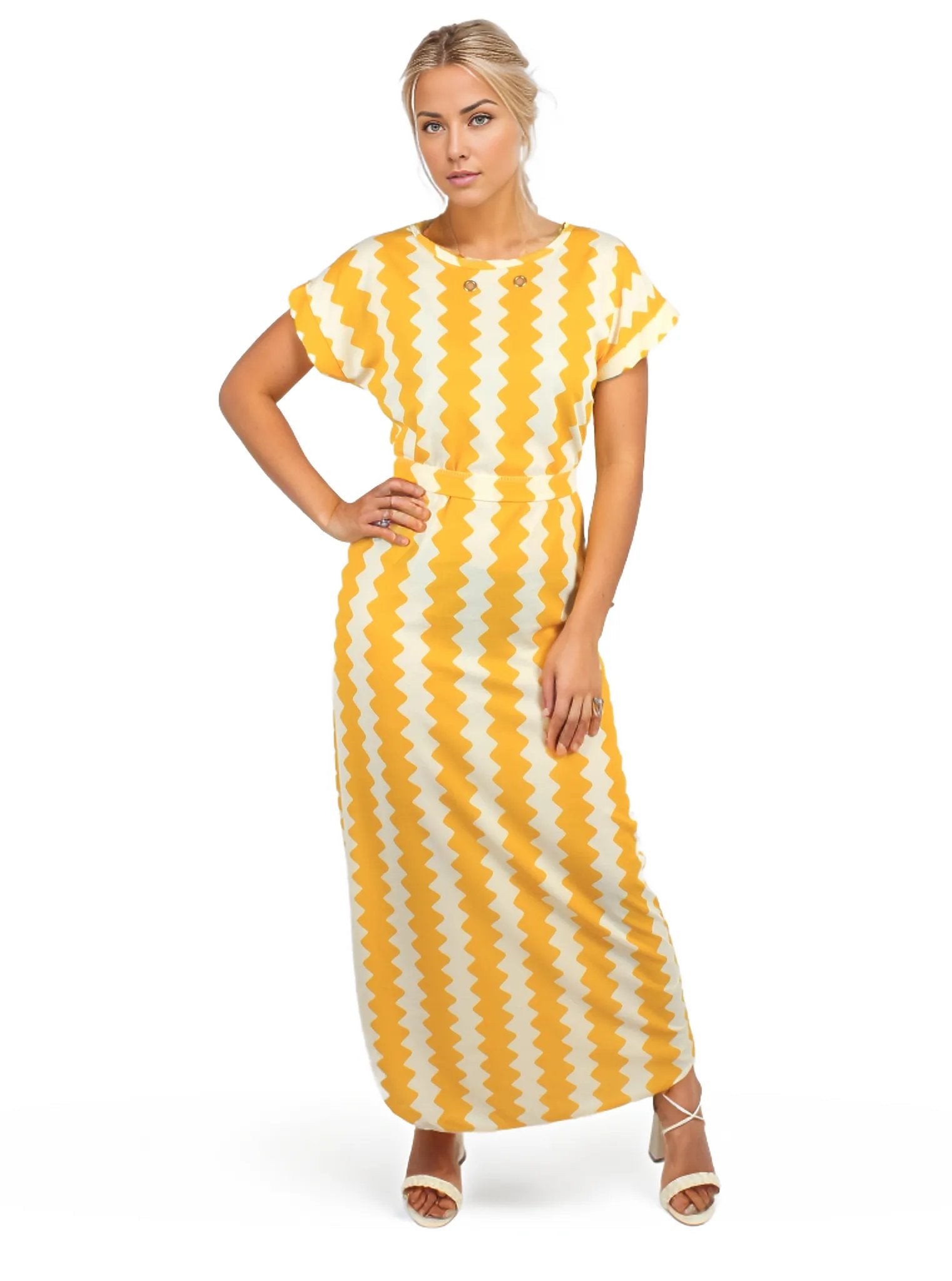 Zig Zag neon maxi dress with belt XD21