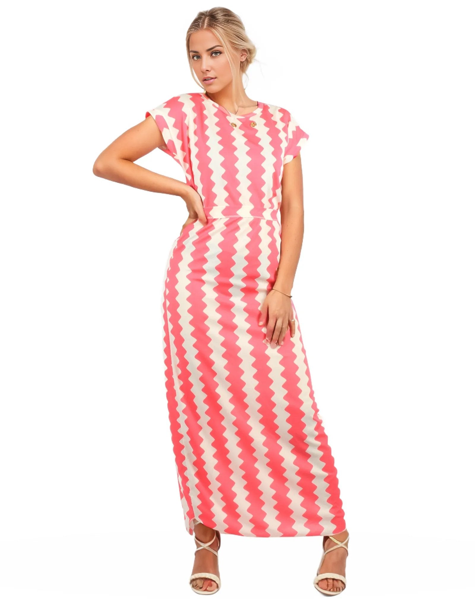 Zig Zag neon maxi dress with belt XD21