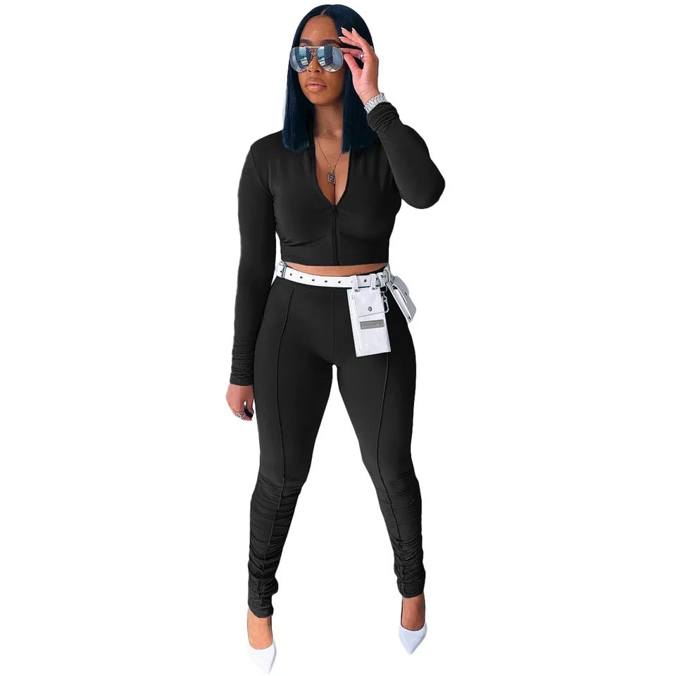 Zip Jacket And Pants Leggings Outfit Sport Tracksuit Without Bag XD21