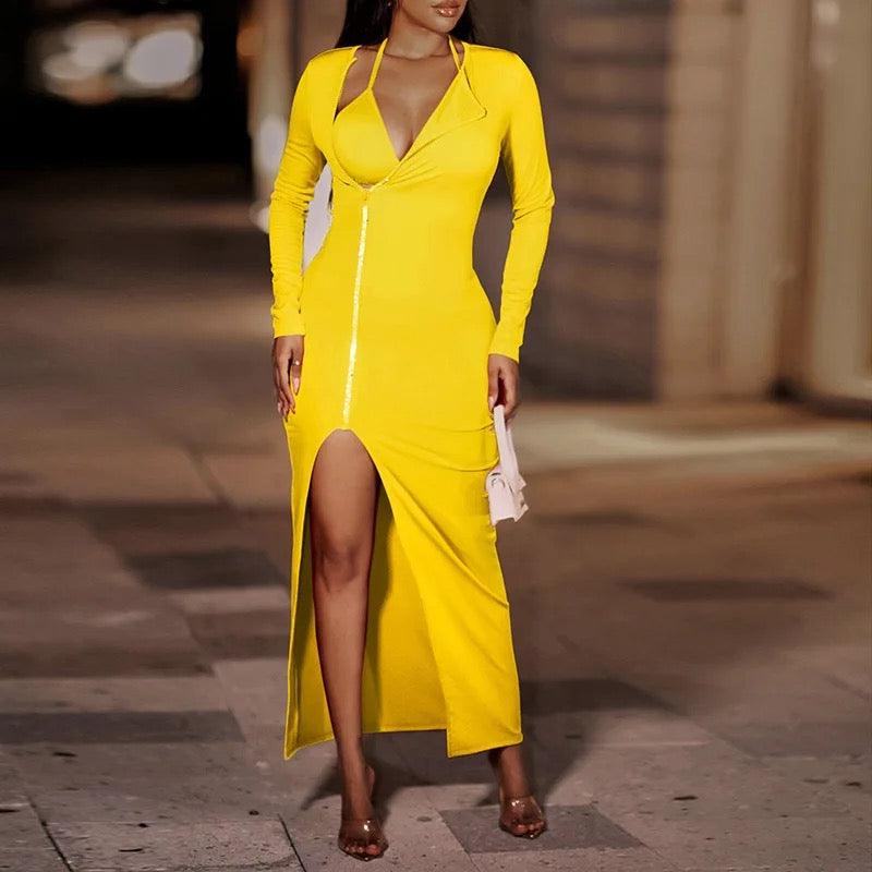 Zipper Bodycon Maxi dress Thigh Slit - XD21