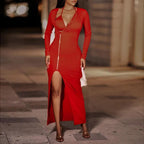 Zipper Bodycon Maxi dress Thigh Slit - XD21