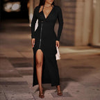 Zipper Bodycon Maxi dress Thigh Slit - XD21