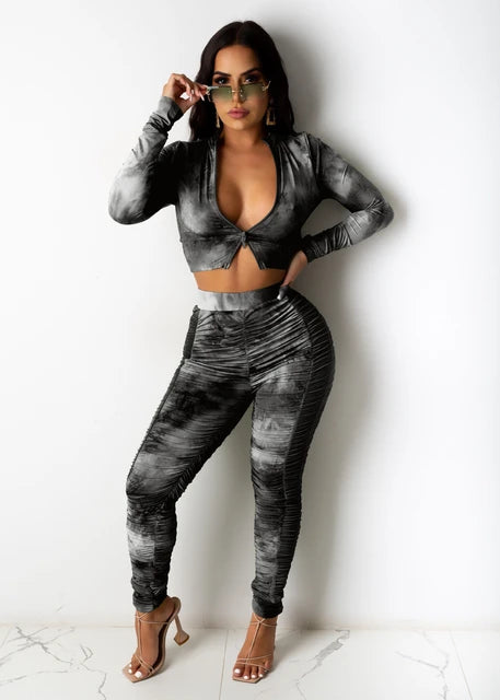 Zipper V Neck Long Sleeve and Stacked tights XD21