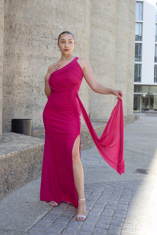 One Shoulder Mesh Maxi Evening Dress | Elegant & Flattering