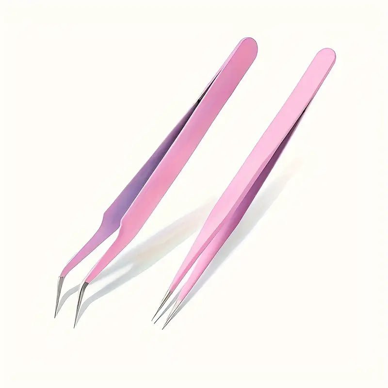 Precision Eyelash Extension Tweezers  2pc Set - Random Colour