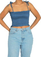 Smocked Ruffle Crop Top – Adjustable Tie Straps for a Stylish & Flattering Look